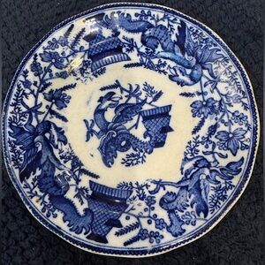 Rare Antique Flow Blue Porcelain Dragon Plate